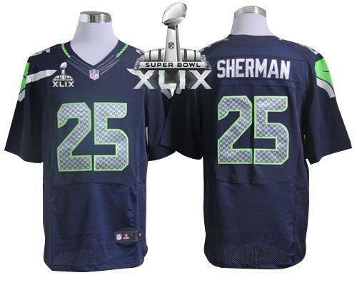 Nike Seahawks #25 Richard Sherman Steel Blue Team Color Super Bowl XLIX Men's Stitched NFL Elite Jersey