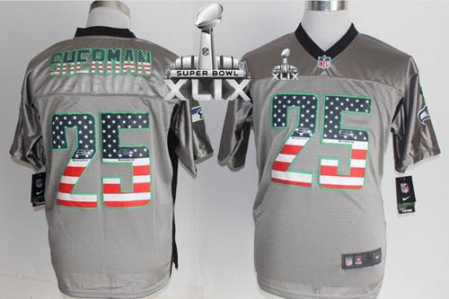 Nike Seahawks #25 Richard Sherman Grey Super Bowl XLIX Men's Stitched NFL Elite USA Flag Fashion Jersey