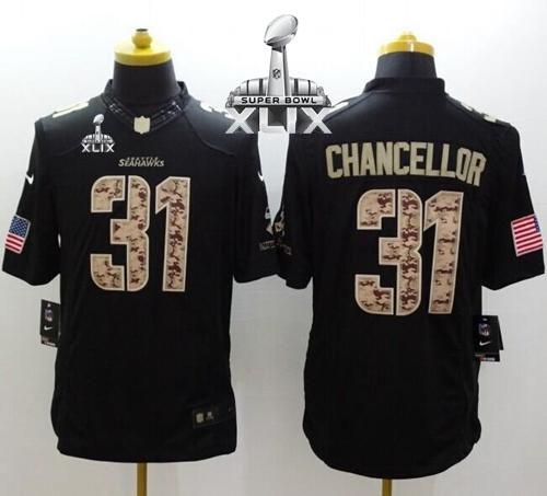 Nike Seahawks #31 Kam Chancellor Black Super Bowl XLIX Men's Stitched NFL Limited Salute to Service Jersey