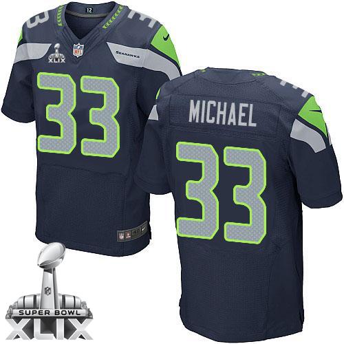 Nike Seahawks #33 Christine Michael Steel Blue Team Color Super Bowl XLIX Men's Stitched NFL Elite Jersey