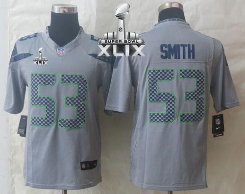 Nike Seahawks #53 Malcolm Smith Grey Alternate Super Bowl XLIX Men's Stitched NFL Limited Jersey
