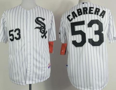 Chicago White Sox #53 Melky Cabrera White Black Strip Stitched Baseball Jersey