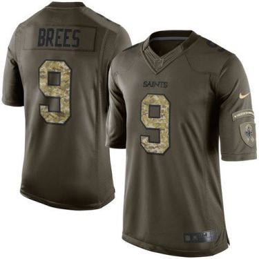 Youth Nike New Orleans Saints #9 Drew Brees Green Stitched NFL Limited Salute To Service Jersey