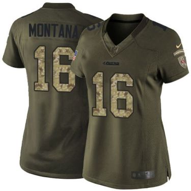 Women Nike San Francisco 49ers #16 Joe Montana Green Stitched NFL Limited Salute to Service Jersey