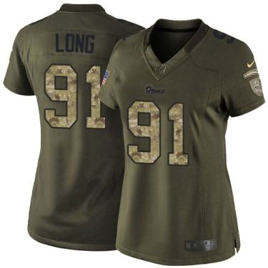 Women Nike St Louis Rams #91 Chris Long Green Stitched NFL Limited Salute To Service Jersey