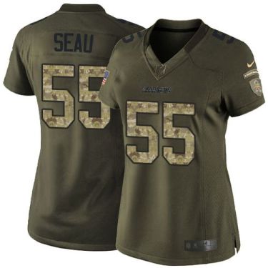 Women Nike San Diego Chargers #55 Junior Seau Green Stitched NFL Limited Salute To Service Jersey