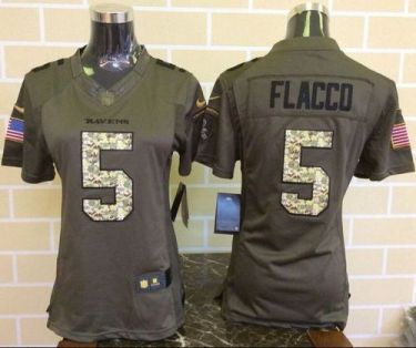 Women Nike Baltimore Ravens #5 Joe Flacco Green Stitched NFL Limited Salute To Service Jersey