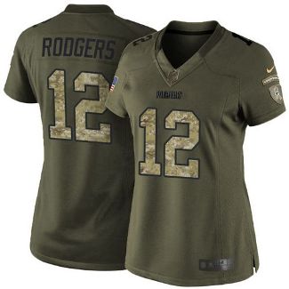 Women Nike Green Bay Packers #12 Aaron Rodgers Green Stitched NFL Limited Salute To Service Jersey