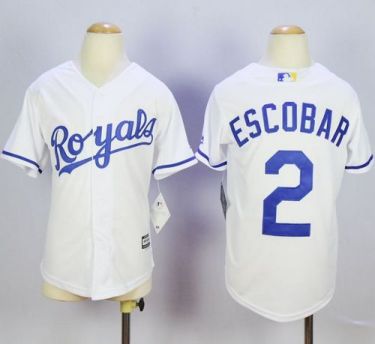 Youth Kansas City Royals #2 Alcides Escobar White Cool Base Stitched MLB Jersey