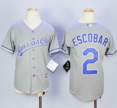 Youth Kansas City Royals #2 Alcides Escobar Grey Cool Base Stitched MLB Jersey