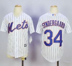 Youth New York Mets #34 Noah Syndergaard White(Blue Strip) Home Cool Base Stitched MLB Jersey