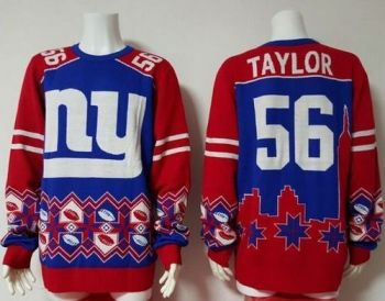 Nike New York GGiants #56 Lawrence Taylor Royal Blue Red Men's Ugly Sweater