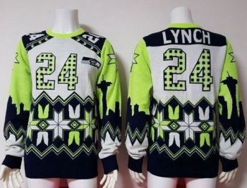 Nike Seattle Seahawks #24 Marshawn Lynch White Men's Ugly Sweater