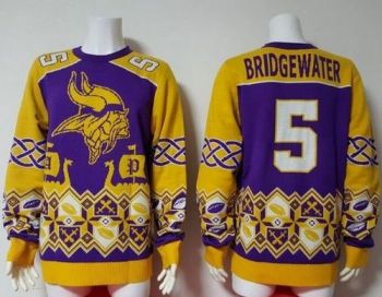 Nike Minnesota Vikings #5 Teddy Bridgewater Purple Yellow Men's Ugly Sweater