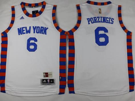 Youth New York Knicks #6 Kristaps Porzingis White Hardwood Classics Stitched NBA Jerse