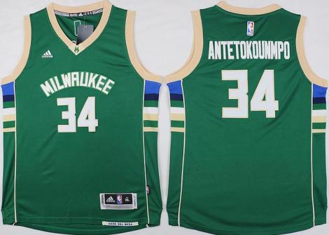 Youth Milwaukee Bucks #34 Giannis Antetokounmpo Green Stitched NBA Jersey