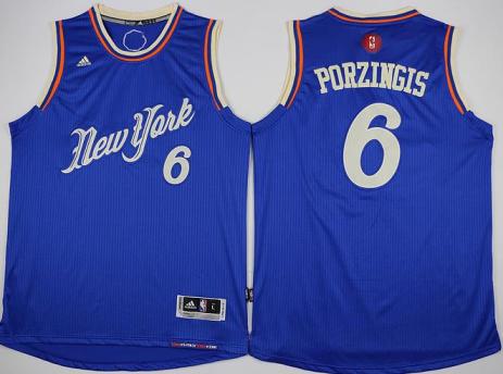 New York Knicks #6 Kristaps Porzingis Blue 2015-2016 Christmas Day Stitched NBA Jersey