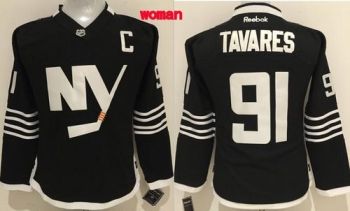 Women's Islanders #91 John Tavares Black Alternate Stitched NHL Jersey