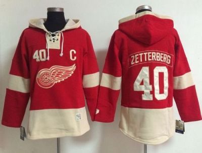 Women's Detroit Red Wings #40 Henrik Zetterberg Red Old Time Lacer NHL Hoodie