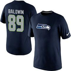 Mens Seattle Seahawks #89 Baldwin Mens College Navy Super Bowl XLIX Player Name & Number T-Shirt