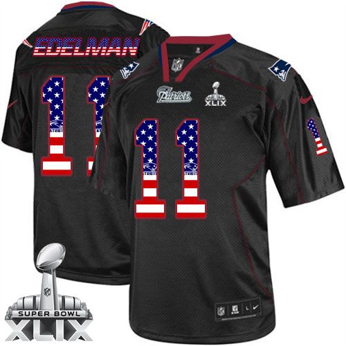 Nike New England Patriots #11 Julian Edelman Black Super Bowl XLIX Men's Stitched NFL Elite USA Flag Fashion Jersey