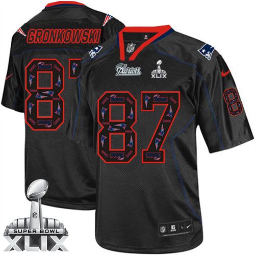 Nike New England Patriots #87 Rob Gronkowski New Lights Out Black Super Bowl XLIX Men's Stitched NFL Elite Jersey
