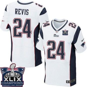 New England Patriots #24 Darrelle Revis White Super Bowl XLIX Champions Patch Men's Stitched NFL Elite Jersey