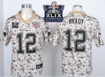 New England Patriots #12 Tom Brady Camo USMC Super Bowl XLIX Champions Patch Men's Stitched NFL Elite Jersey