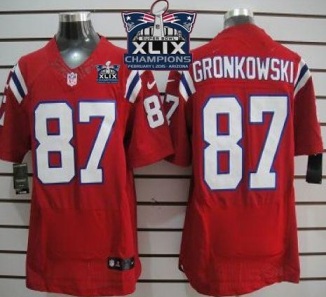 New England Patriots #87 Rob Gronkowski Red Alternate Super Bowl XLIX Champions Patch Men's Stitched NFL Elite Jersey