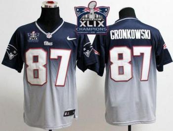 New England Patriots #87 Rob Gronkowski Navy Blue Grey Super Bowl XLIX Champions Patch Men's Stitched NFL Elite Fadeaway Fashion Jersey