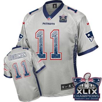 New England Patriots #11 Julian Edelman Grey Super Bowl XLIX Champions Men's Stitched NFL Elite Drift Fashion Jersey