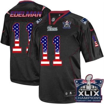 New England Patriots #11 Julian Edelman Black Super Bowl XLIX Champions Men's Stitched NFL Elite USA Flag Fashion Jersey