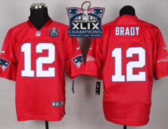New England Patriots #12 Tom Brady Red Super Bowl XLIX Champions Patch Men's Stitched NFL Elite QB Practice Jersey