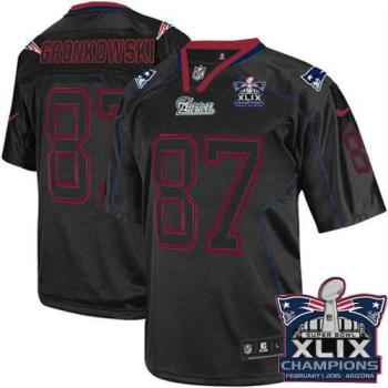 New England Patriots #87 Rob Gronkowski Lights Out Black Super Bowl XLIX Champions Patch Men's Stitched NFL Elite Jersey