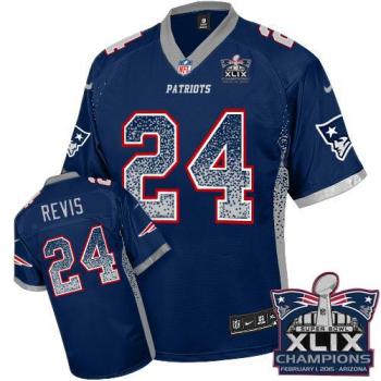 New England Patriots #24 Darrelle Revis Navy Blue Team Color Super Bowl XLIX Champions Patch Men's Stitched NFL Elite Drift Fashion Jersey