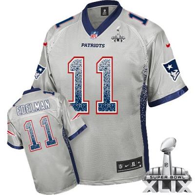 Nike New England Patriots #11 Julian Edelman Grey Super Bowl XLIX Men's Stitched NFL Elite Drift Fashion Jersey