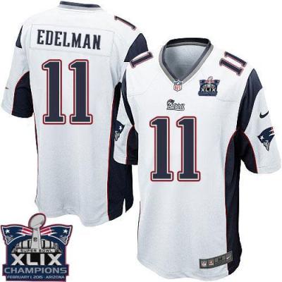 Youth New England Patriots #11 Julian Edelman White Super Bowl XLIX Champions Patch Stitched NFL Jersey