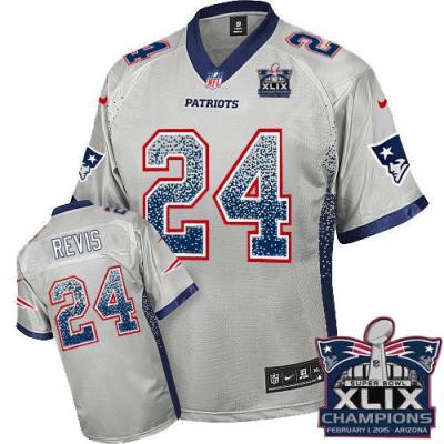 Youth New England Patriots #24 Darrelle Revis Grey Super Bowl XLIX Champions Patch Stitched NFL Drift Fashion Jersey