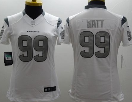 Women's Nike Houston Texans #99 J.J. Watt White Stitched NFL Limited Platinum Jersey