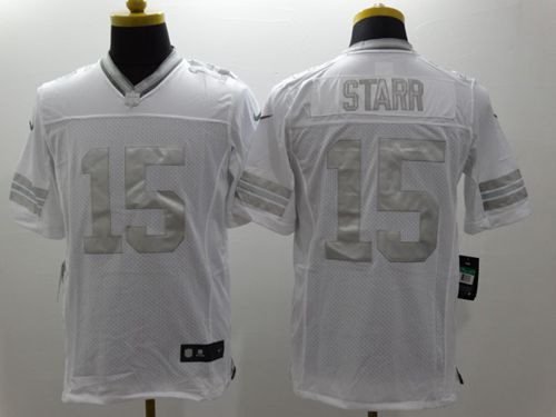 Nike Green Bay Packers #15 Bart Starr White Stitched NFL Limited Platinum Jersey