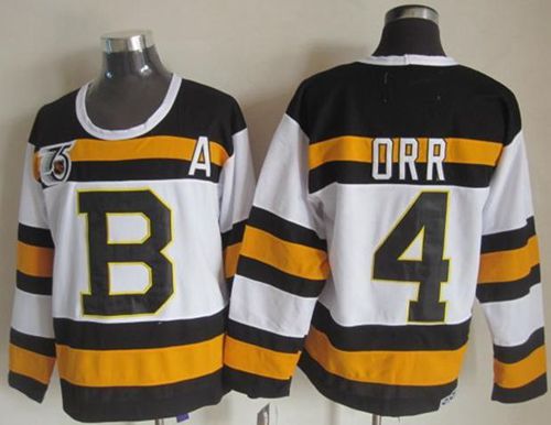 Boston Bruins #4 Bobby Orr White CCM Throwback 75TH Stitched NHL Jersey