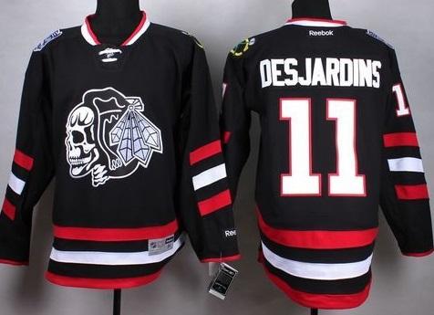 Chicago Blackhawks #11 Andrew Desjardins Black(White Skull) Stitched NHL Jersey