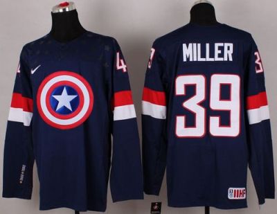 Olympic Team USA #39 Ryan Miller Navy Blue Captain America Fashion Stitched NHL Jersey
