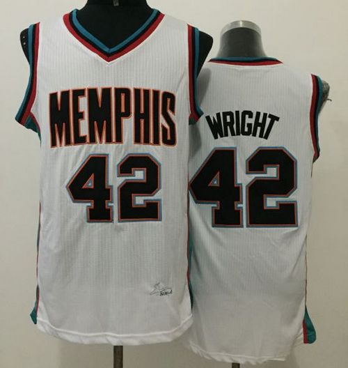 Memphis Grizzlies #42 Lorenzen Wright White Throwback Stitched NBA Jersey