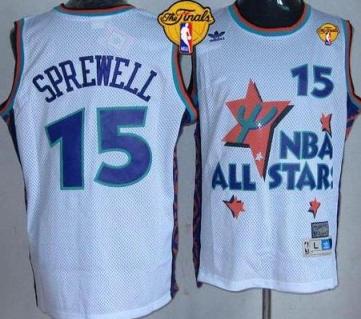 Warriors #15 Latrell Sprewell White 1995 All Star Throwback The Finals Patch Stitched NBA Jersey