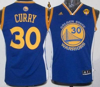 Youth Warriors #30 Stephen Curry Blue The Finals Patch Stitched NBA Jersey