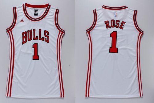Women's Bulls #1 Derrick Rose White Dress Stitched NBA Jersey