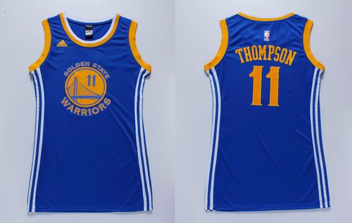 Women's Warriors #11 Klay Thompson Blue Dress Stitched NBA Jersey