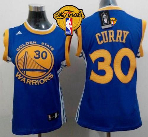 Women's Warriors #30 Stephen Curry Blue The Finals Patch Road Stitched NBA Jersey