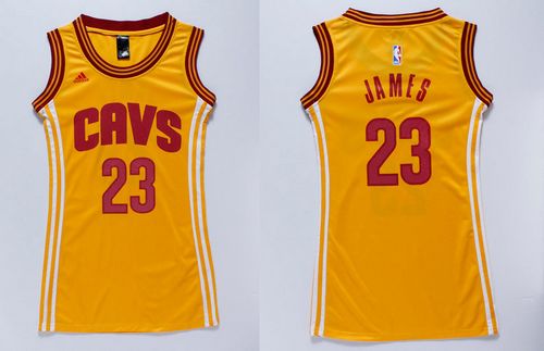 Women's Cavaliers #23 LeBron James Gold Dress Stitched NBA Jersey